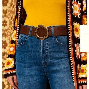 NWOT Hippie Shake Brown and Gold Flower Belt, medium